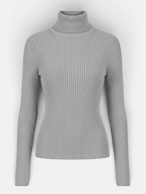 Ellen Tracy Ribbed Turtleneck Sweater in Light Gray
